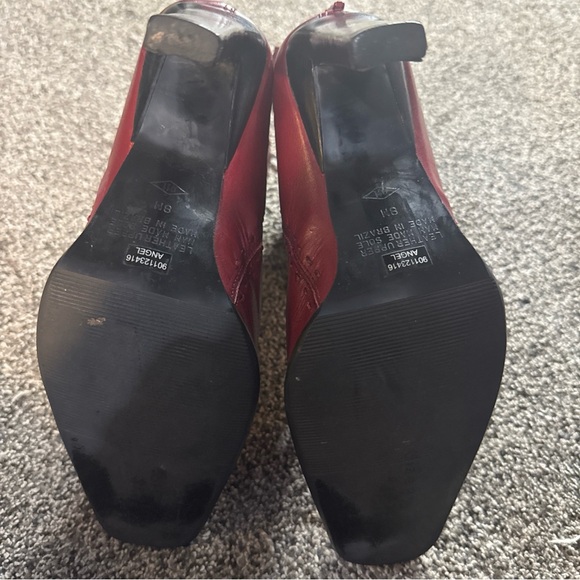 Hillary And Hanson Square Toe Leather Upper Burgundy Chunky Heel Ankle Boot 8M - Picture 6 of 11